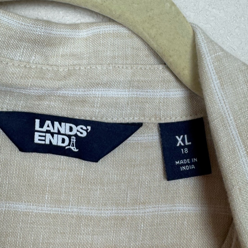 Lands End Womens beige striped long sleeve button down 100% Linen shirt XL - Picture 4 of 6